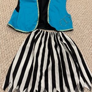 Women's/ Teen Halloween Pirate Costume with Blue Vest and Striped Skirt